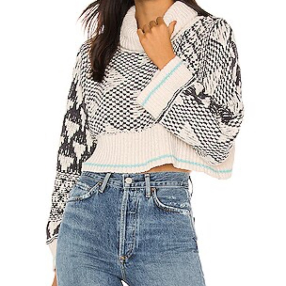 Free People Jupiter Black and Cream Cowl Neck Sweater
